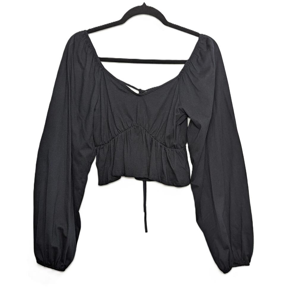 Women's Altar'd State Long Sleeve Peplum Crop Top Black Size M